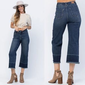 Judy Blue Hi Rise Wide Leg Release Hem Cropped Jean Size 29